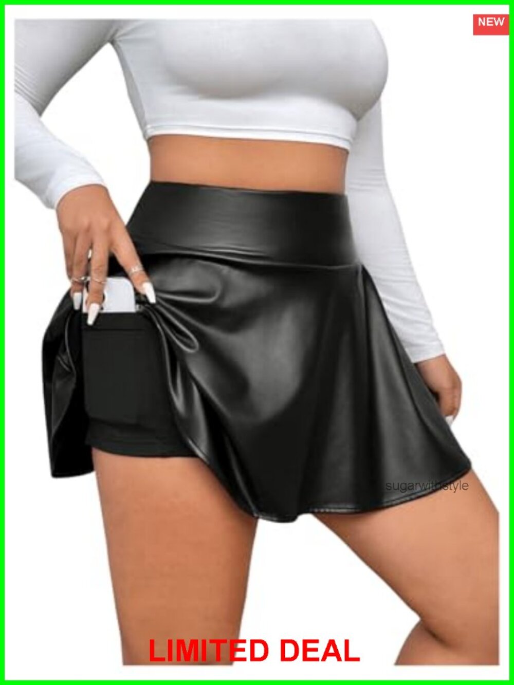 Women's Plus Size Faux Leather Mini Skort High Waist Ruffle Hem